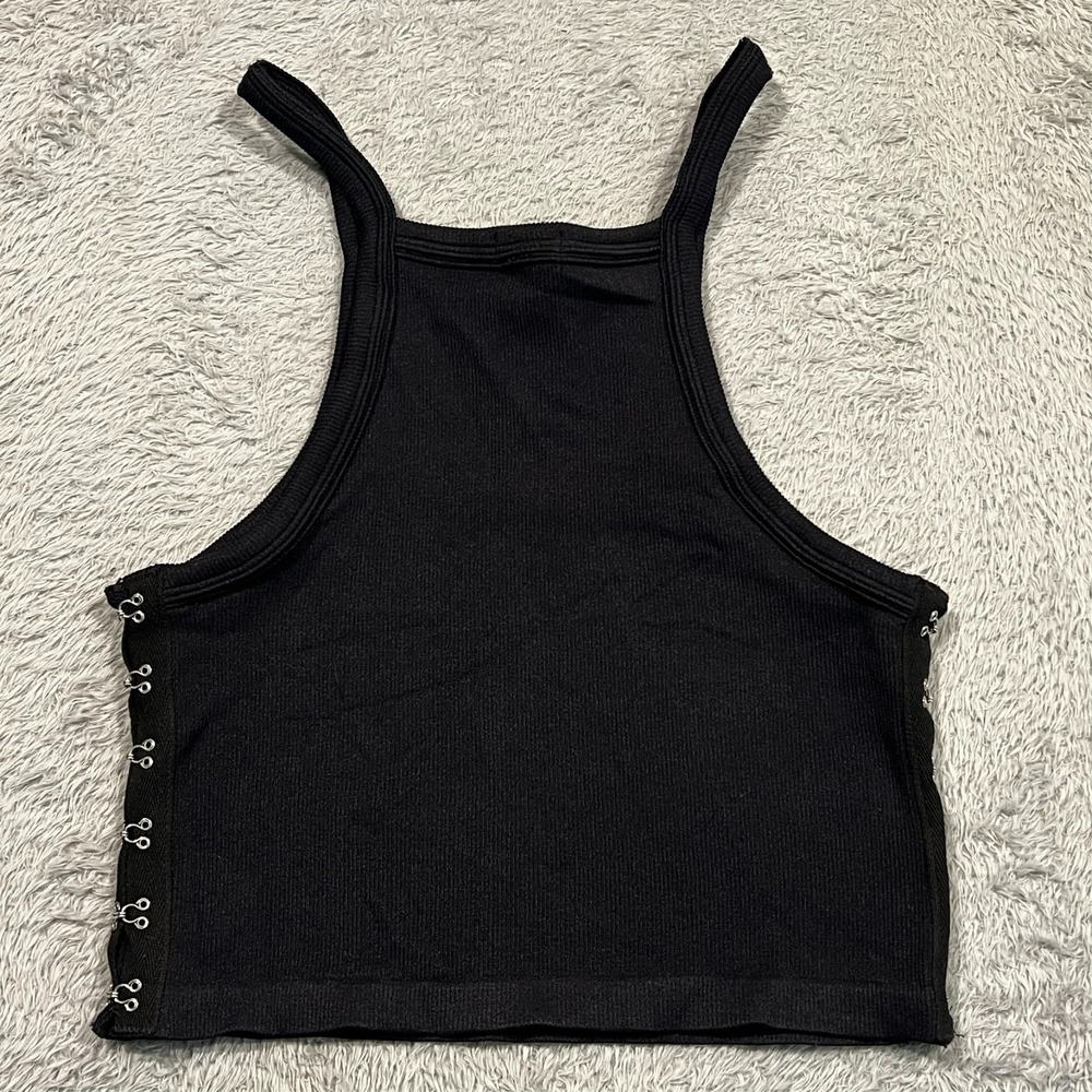 Forever 21 Babydoll Crop Tank Top Hook Eye Women's Junior's‎ M/L Black - Picture 8 of 11